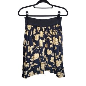 Vtg Adrienne Vittadini Black & Tan Floral High Waist Flared Skirt Womens Size L